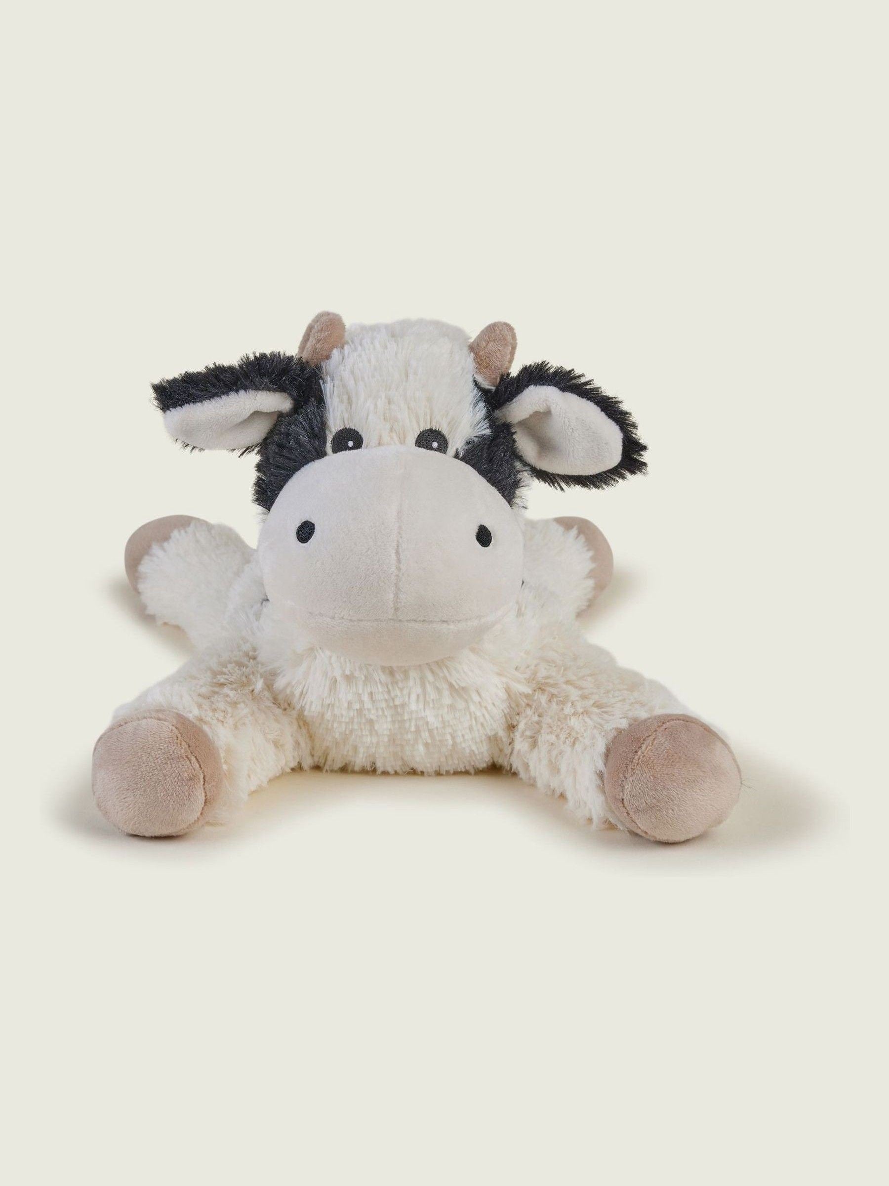 Warmies heatable cow soft toy white and brown, imported from the UK