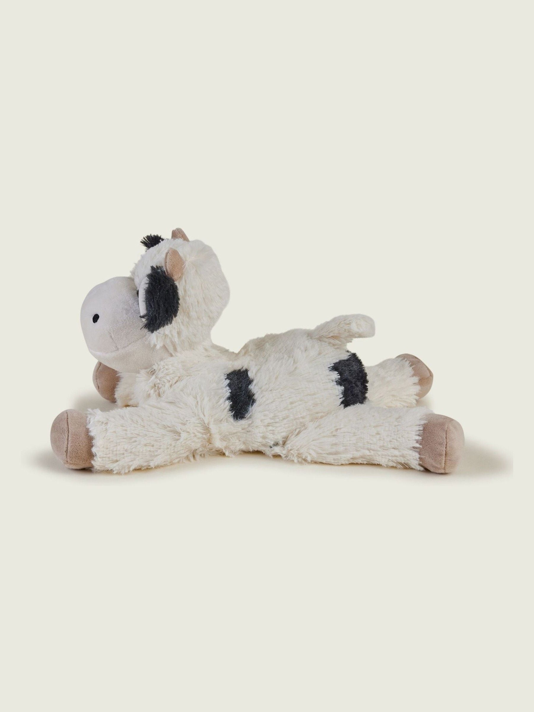 Warmies heatable cow soft toy white and brown, imported from the UK