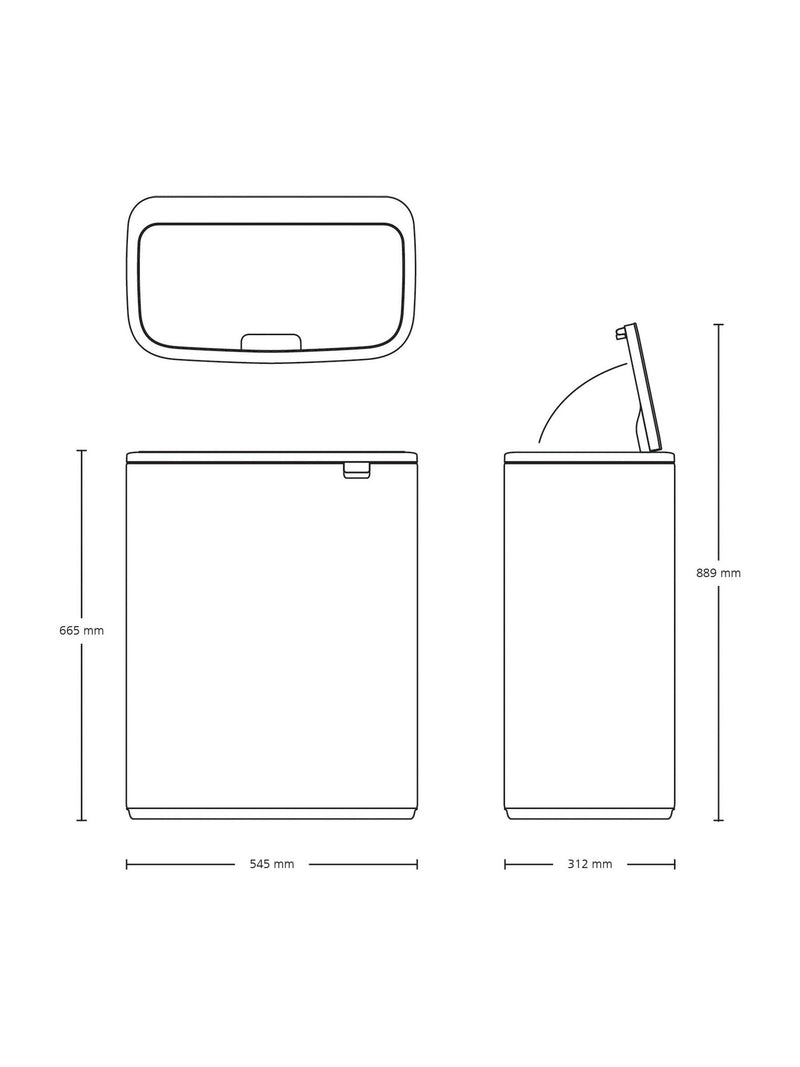 Brabantia Matt Black Bo Touch Bin 2 x 30L - British product