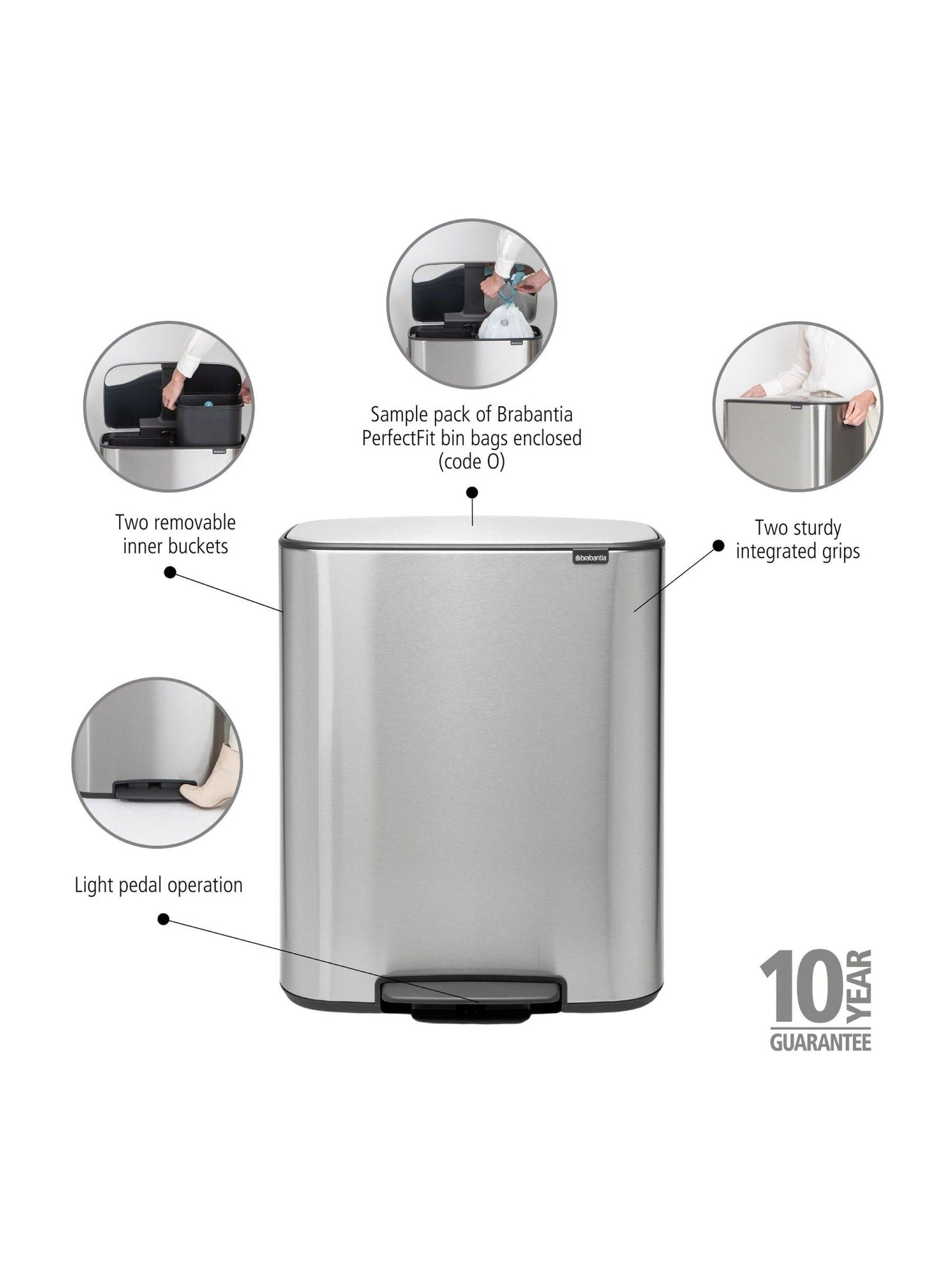 Brabantia Matt Steel Fingerprint Proof Bo Pedal Bin 2 x 30L - British product