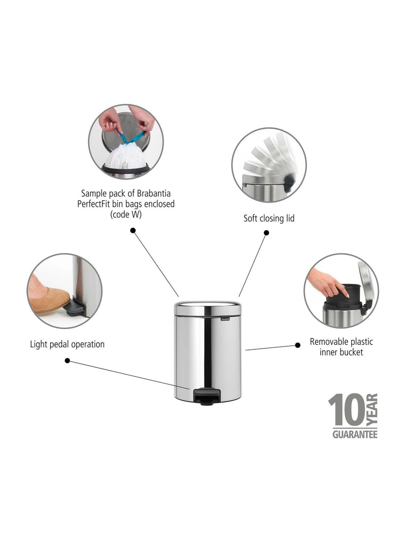 Brabantia Brilliant Steel NewIcon pedal bin 5L - British product