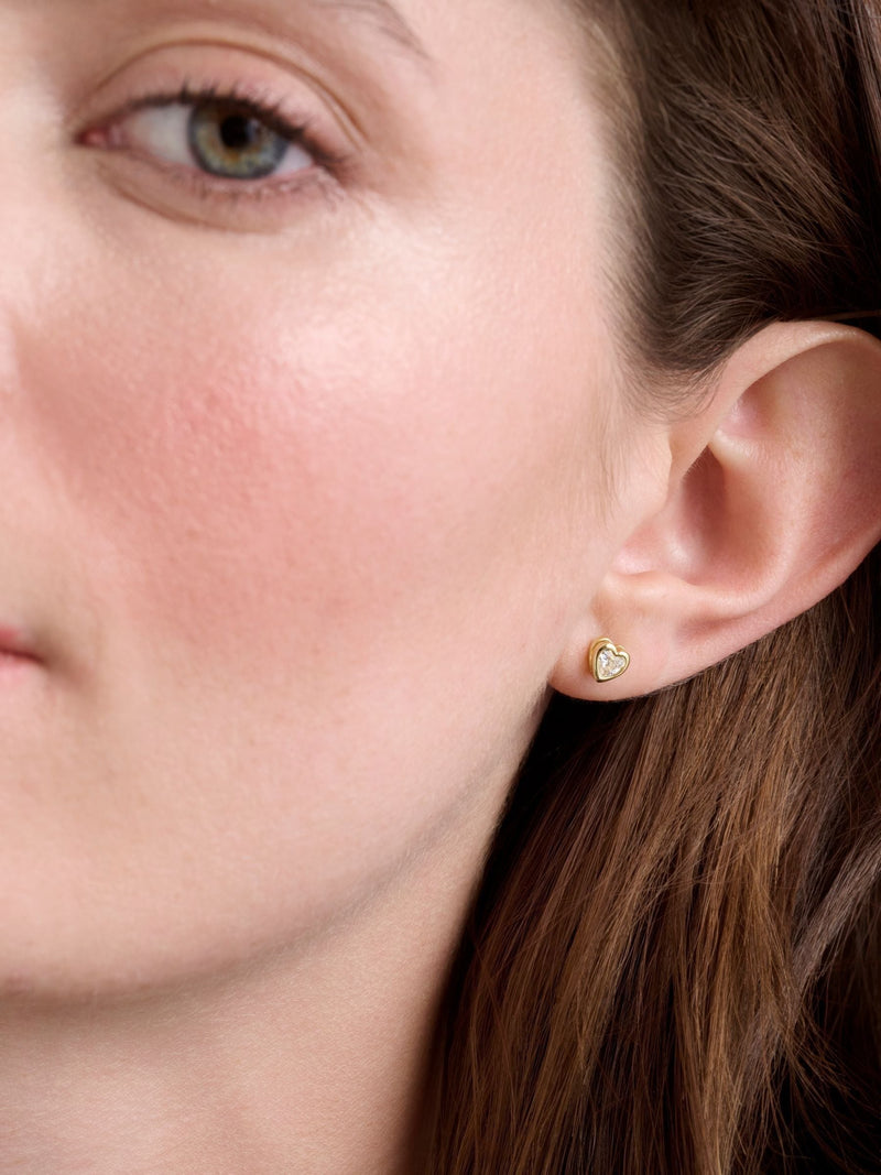 Mini Crystal Heart Stud Earrings with Gold-Tone Finish