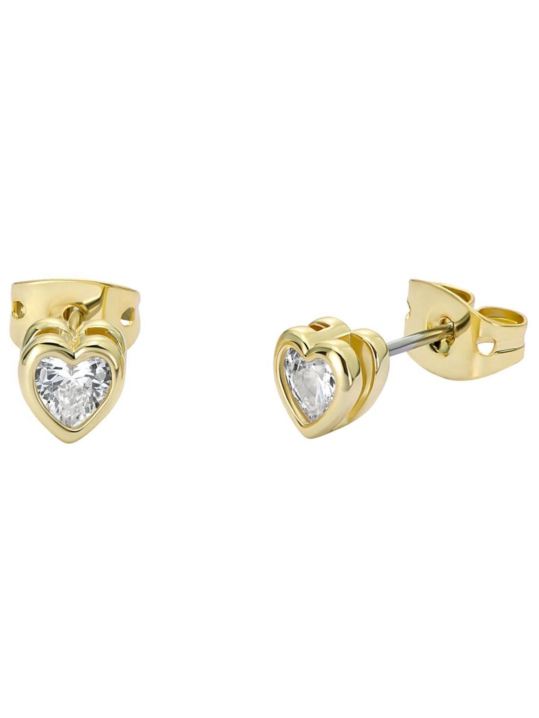 Mini Crystal Heart Stud Earrings with Gold-Tone Finish