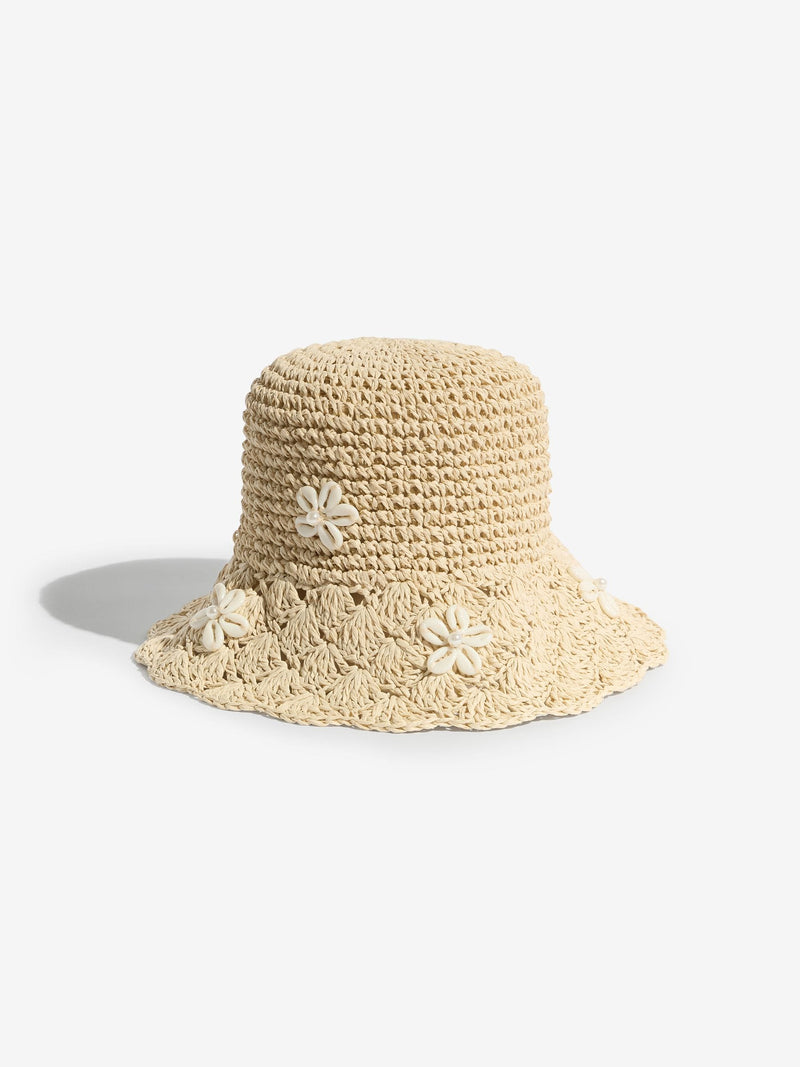 Lipsy natural shell embellished bucket hat (British brand)