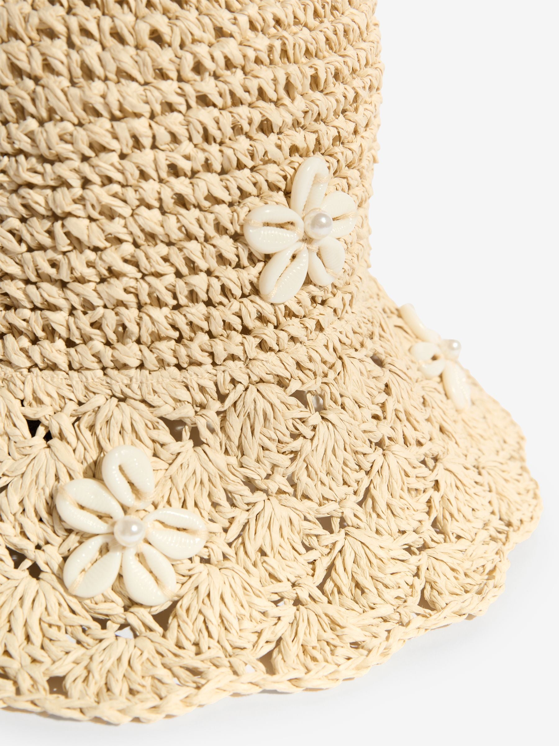 Lipsy natural shell embellished bucket hat (British brand)