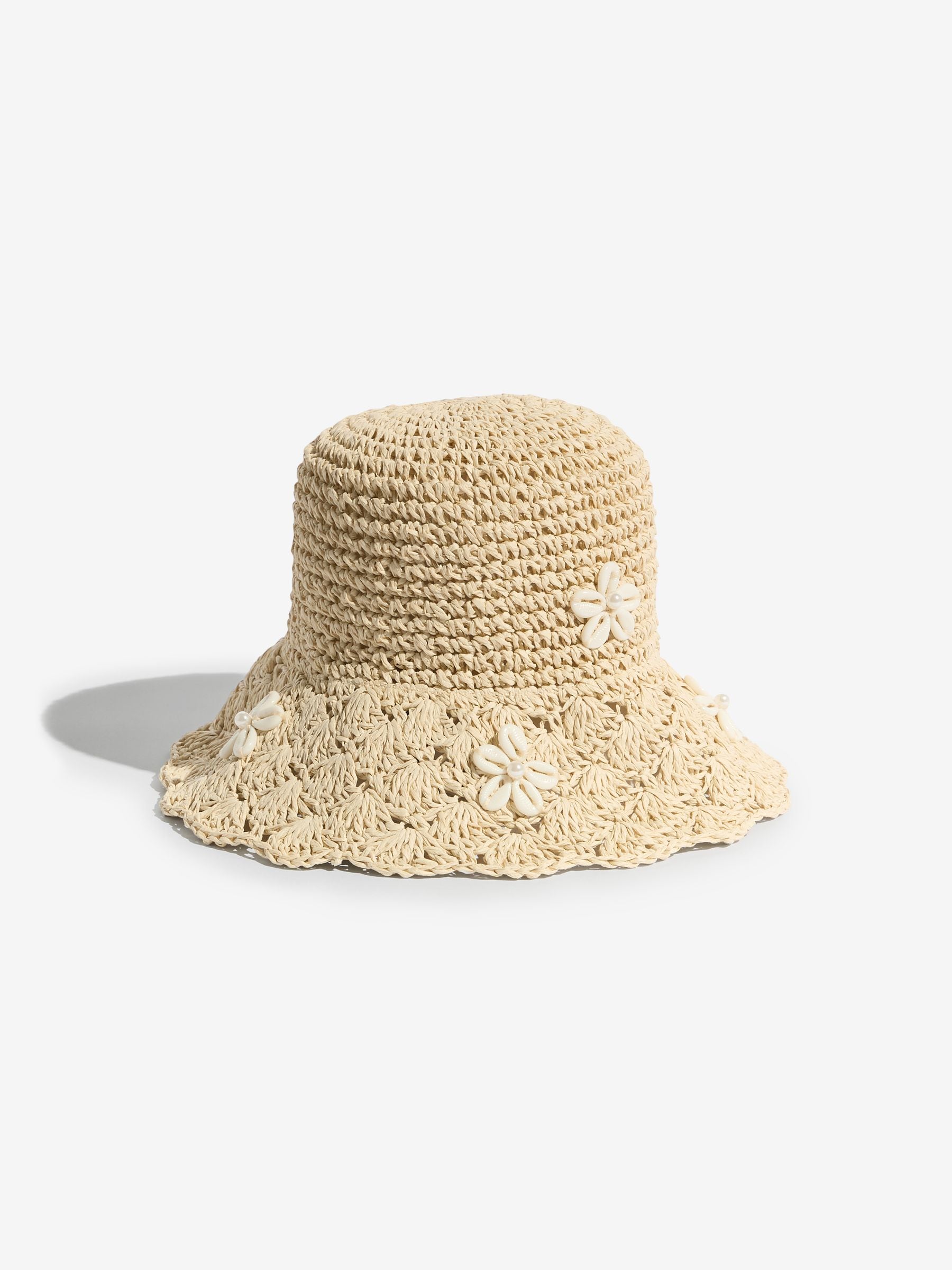 Lipsy natural shell embellished bucket hat (British brand)