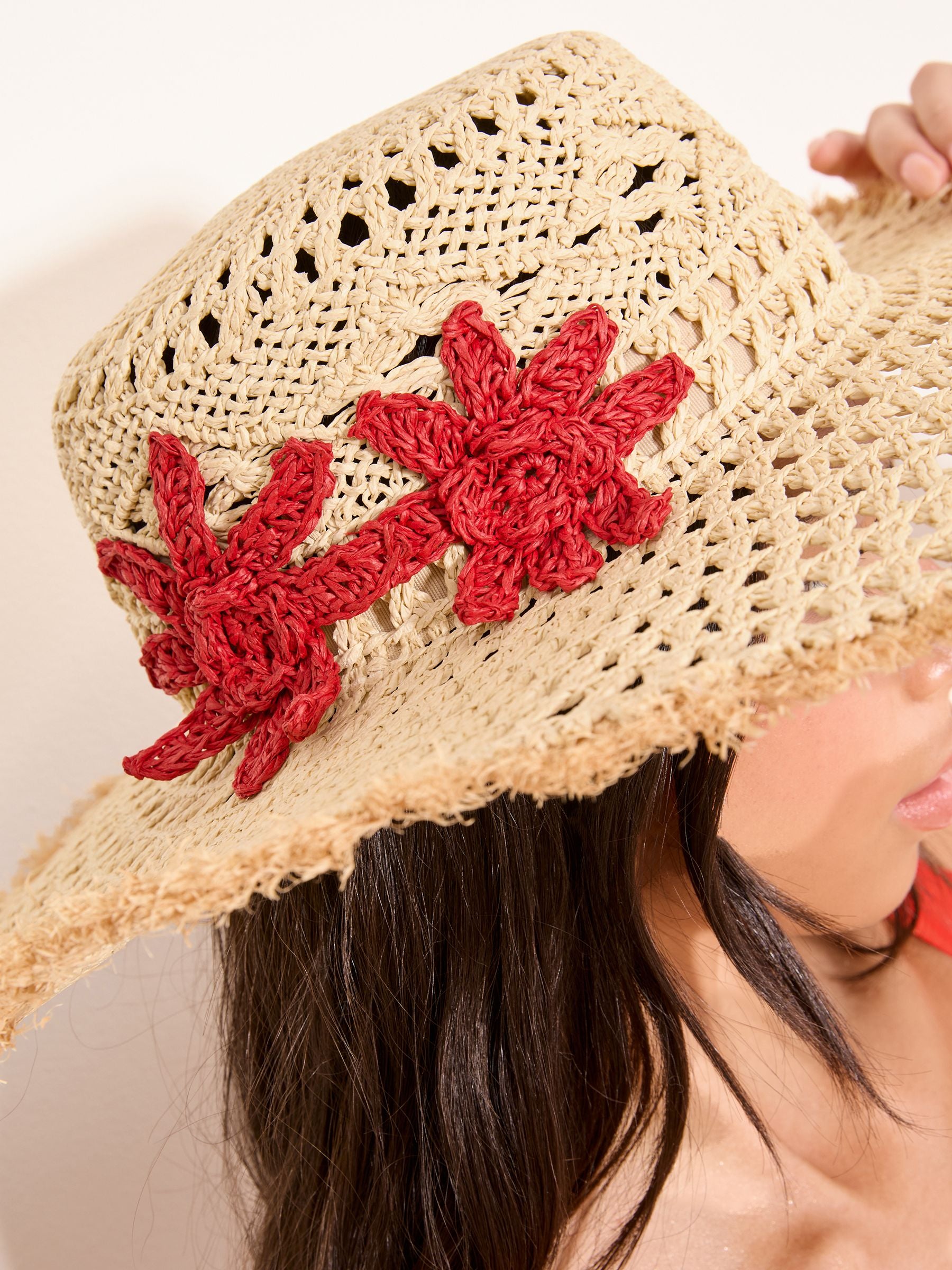 Lipsy natural openwork flower floppy hat, UK version