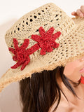 Lipsy natural openwork flower floppy hat, UK version