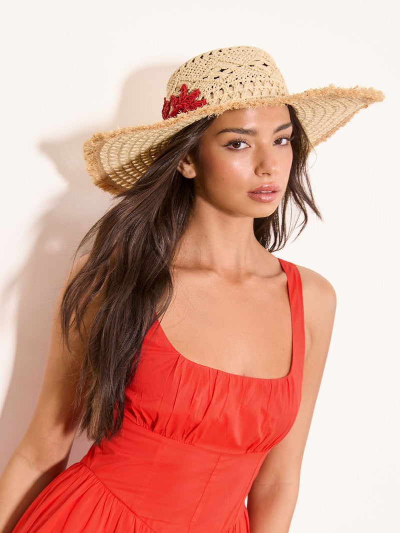 Lipsy natural openwork flower floppy hat, UK version