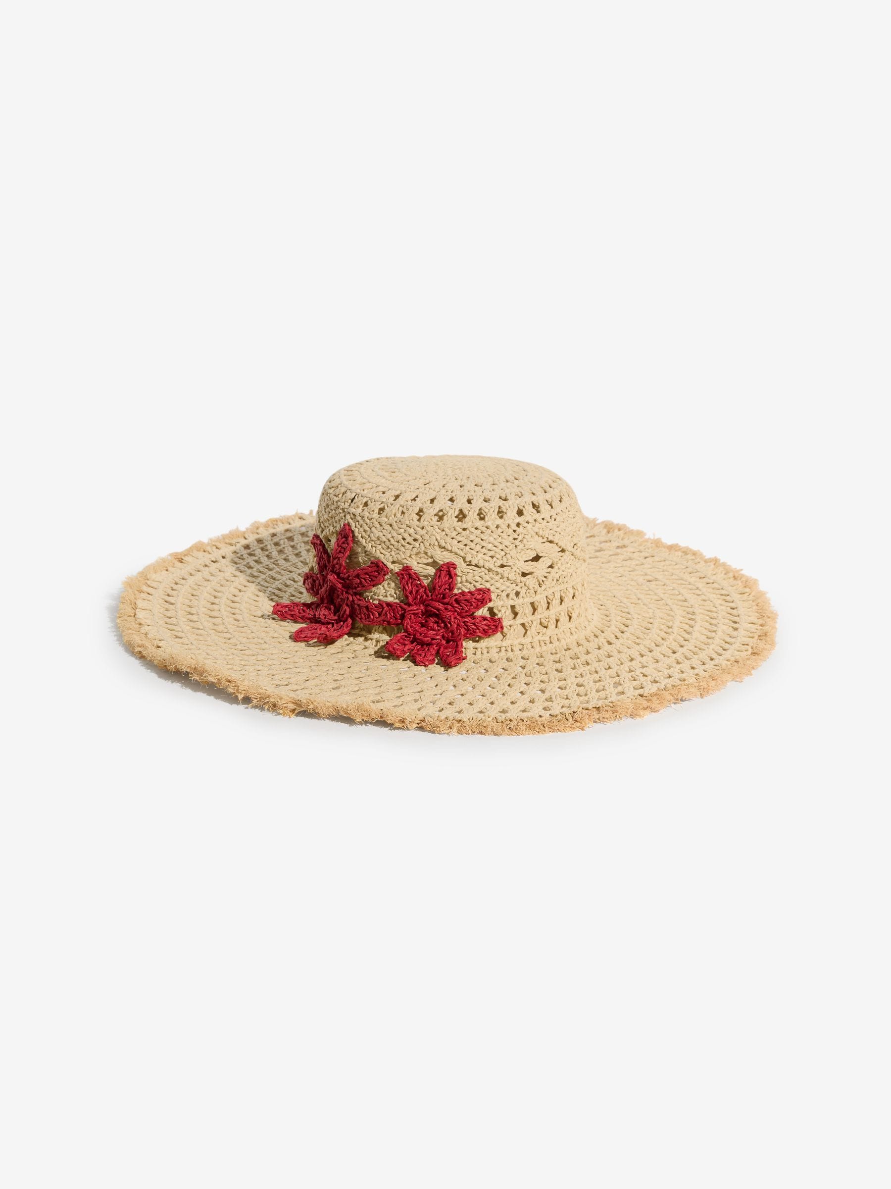 Lipsy natural openwork flower floppy hat, UK version