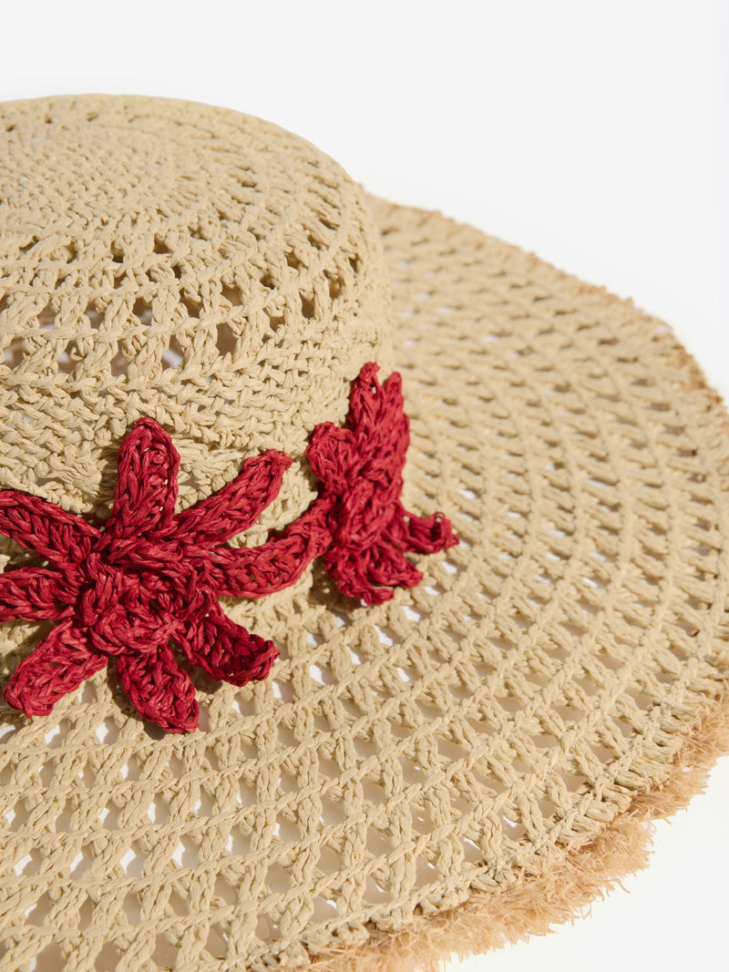 Lipsy natural openwork flower floppy hat, UK version