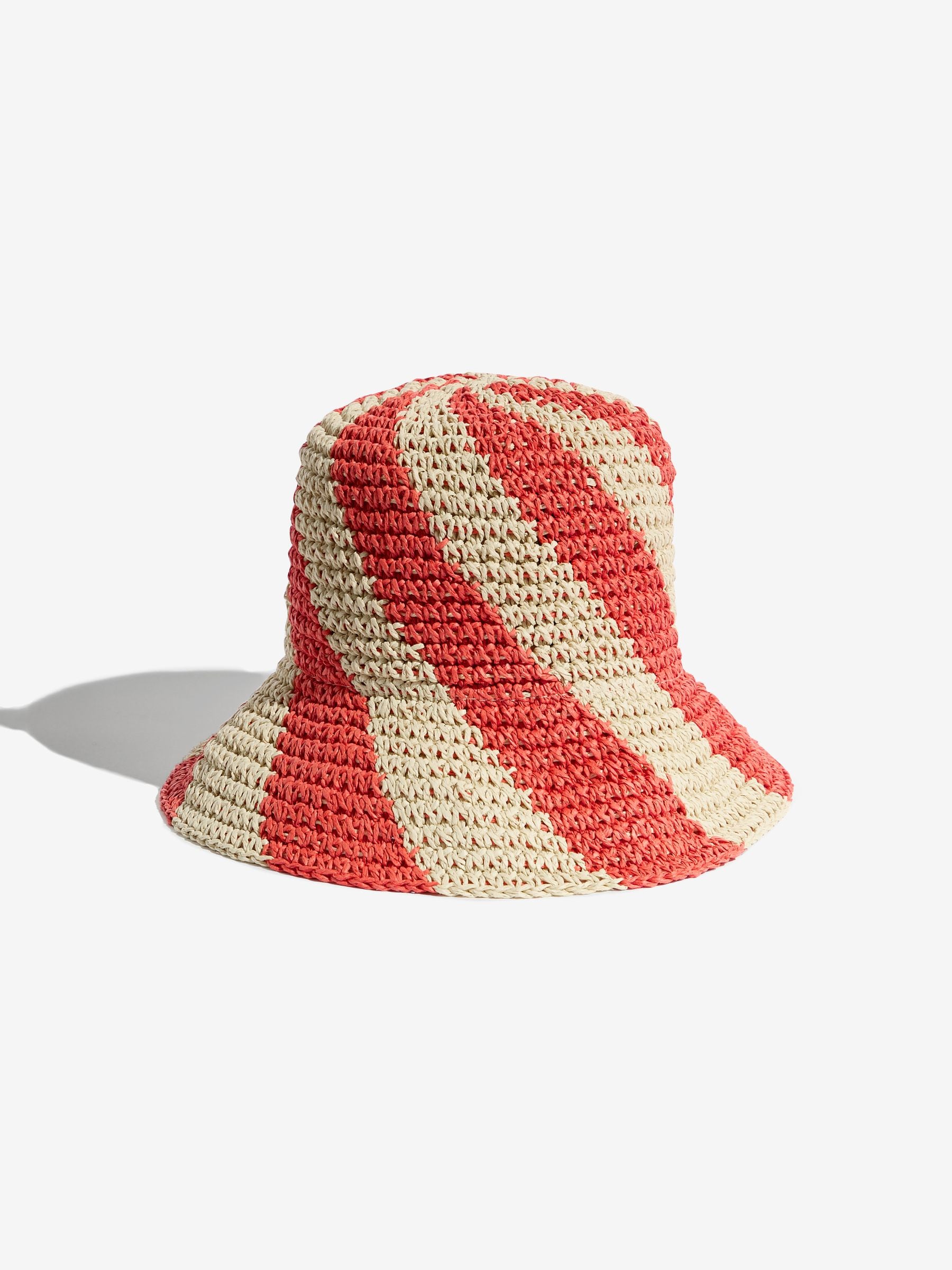 Friends Like These natural orange stripe straw look bucket hat (British brand)