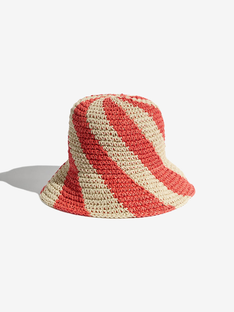 Friends Like These natural orange stripe straw look bucket hat (British brand)