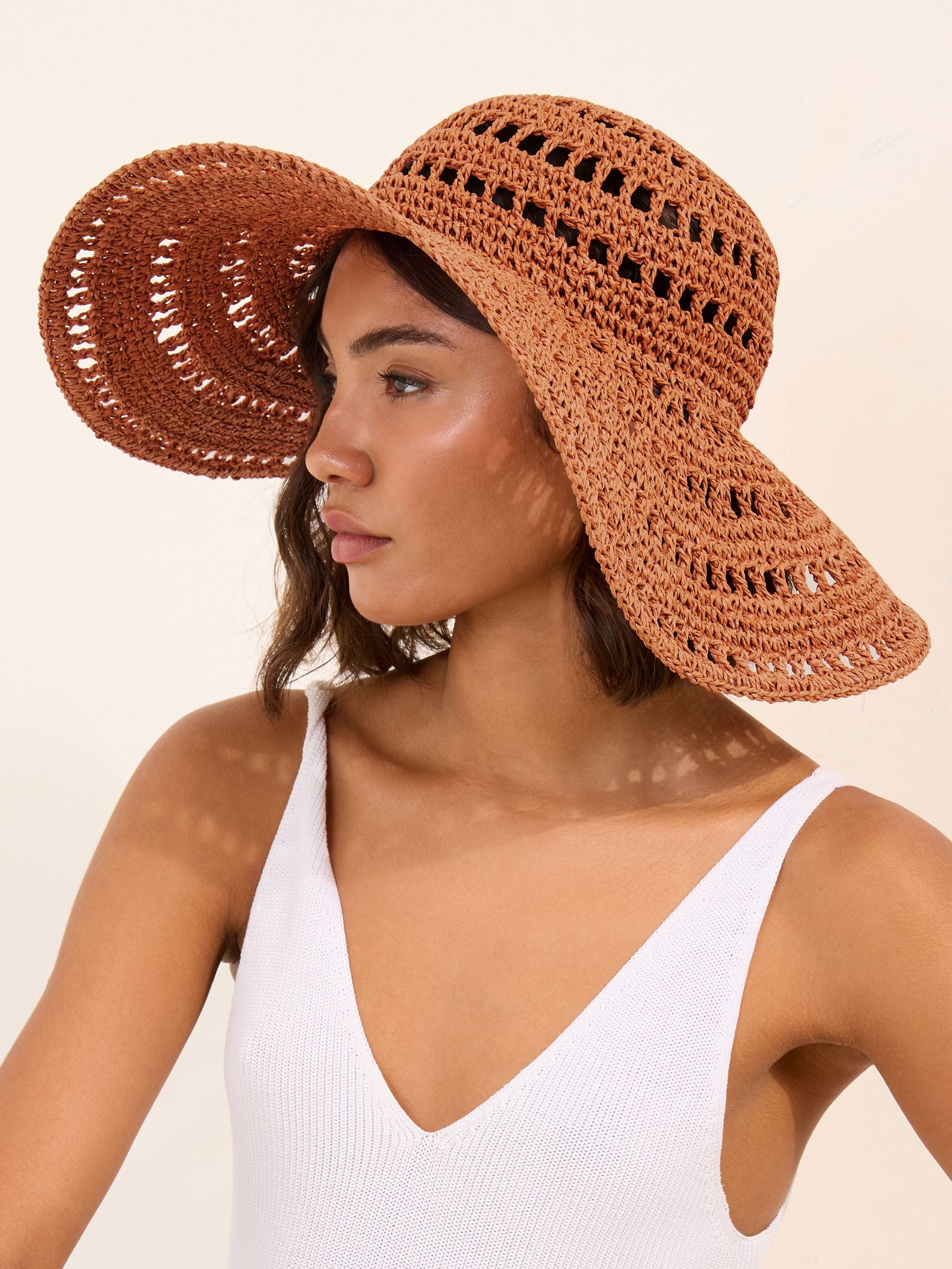 Friends Like These orange openwork floppy beach hat (British brand)
