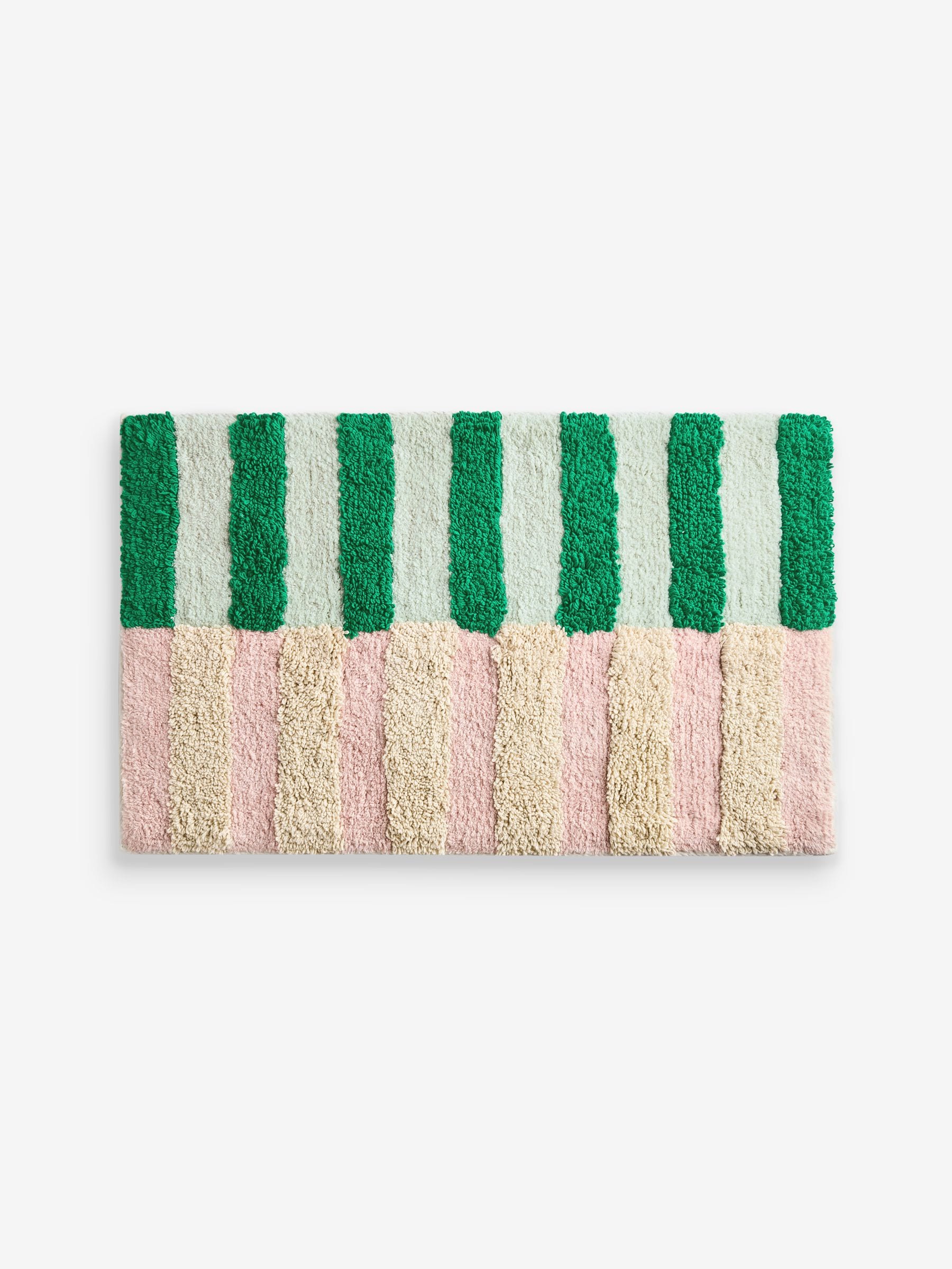 MADE.COM pink green stripe bath mat 50x80cm, imported from the UK