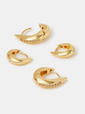 Hook Hoop Earrings with Gold Tone 14ct Plating and Diamanté, 2 Pairs