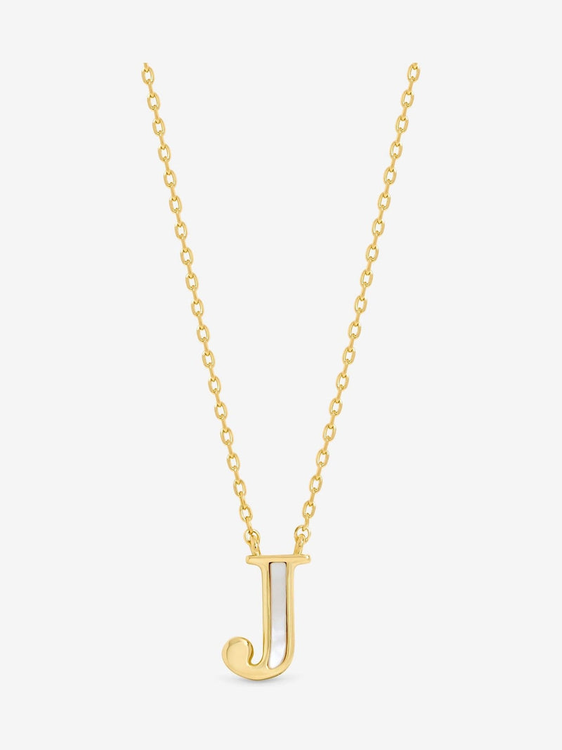 Inicio gold plated mother of pearl initial J pendant, imported from the UK