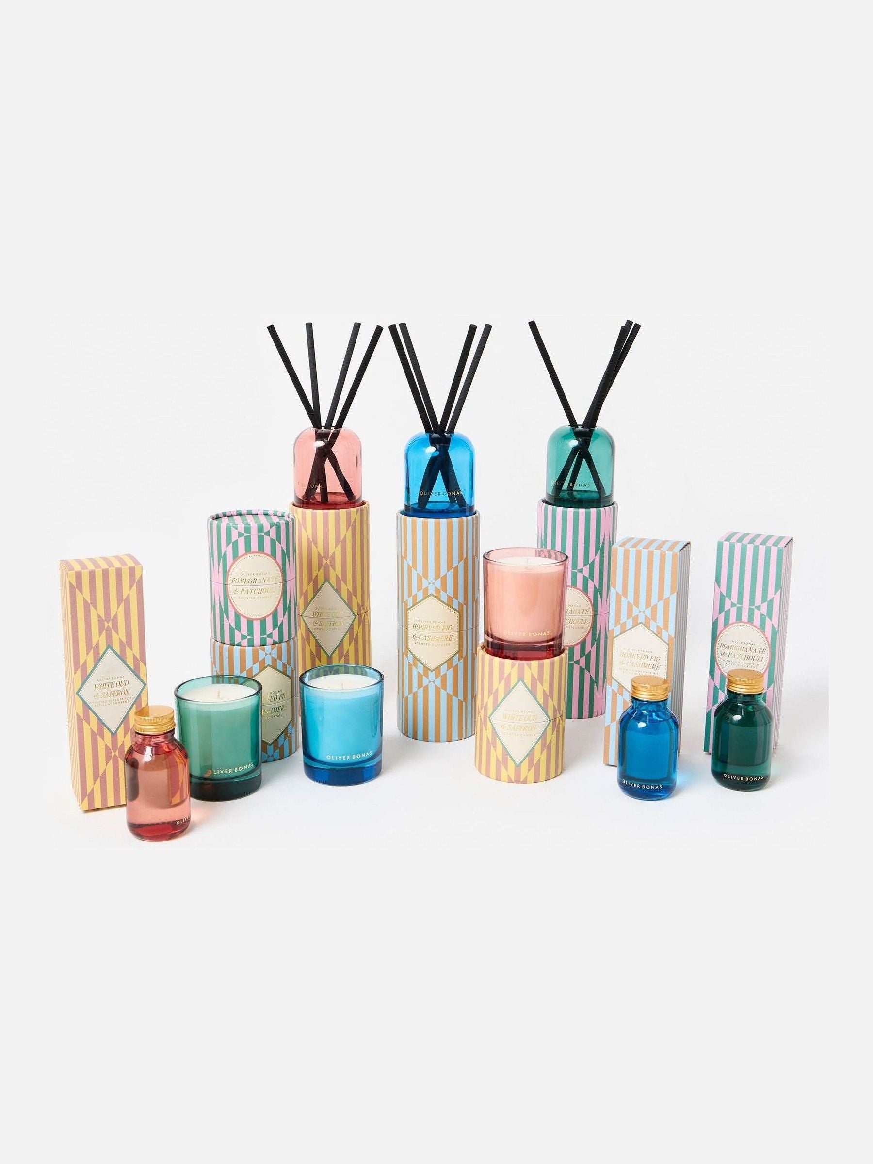 Oliver Bonas Blue Raya Honeyed Fig reed diffuser, imported from the UK