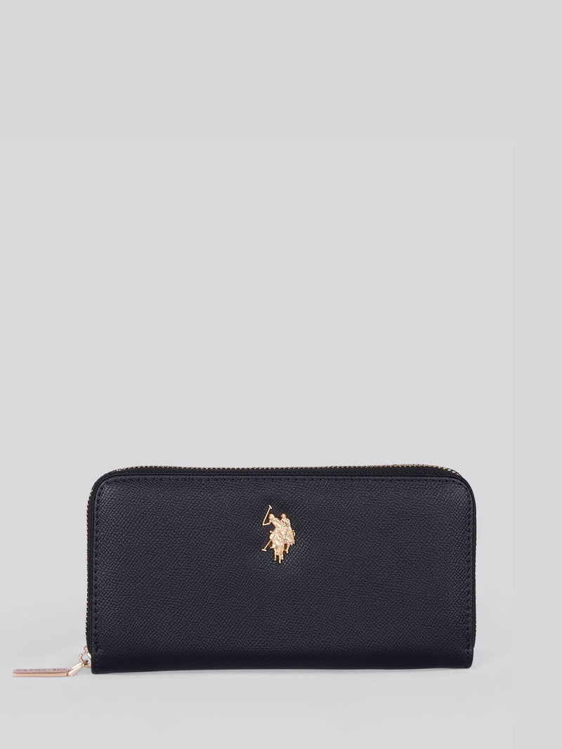 U.S. Polo Assn. black large zip around PU purse, imported from the UK