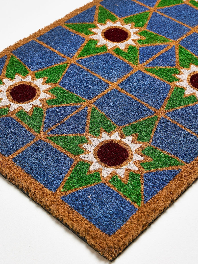Oliver Bonas multi blue star tile doormat, imported from the UK