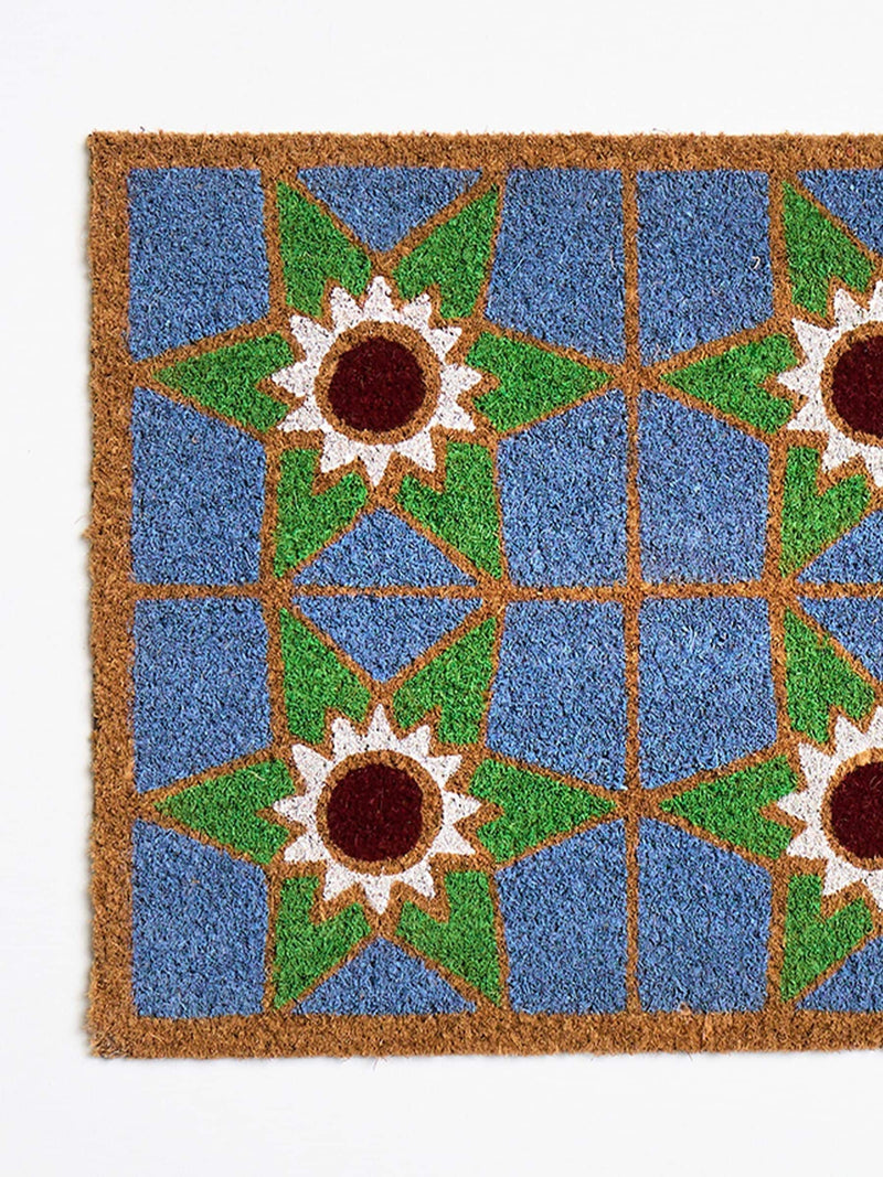 Oliver Bonas multi blue star tile doormat, imported from the UK