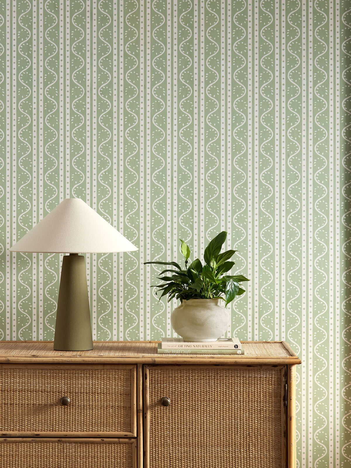 Scion wallpaper green split pea pattern 10m, UK version