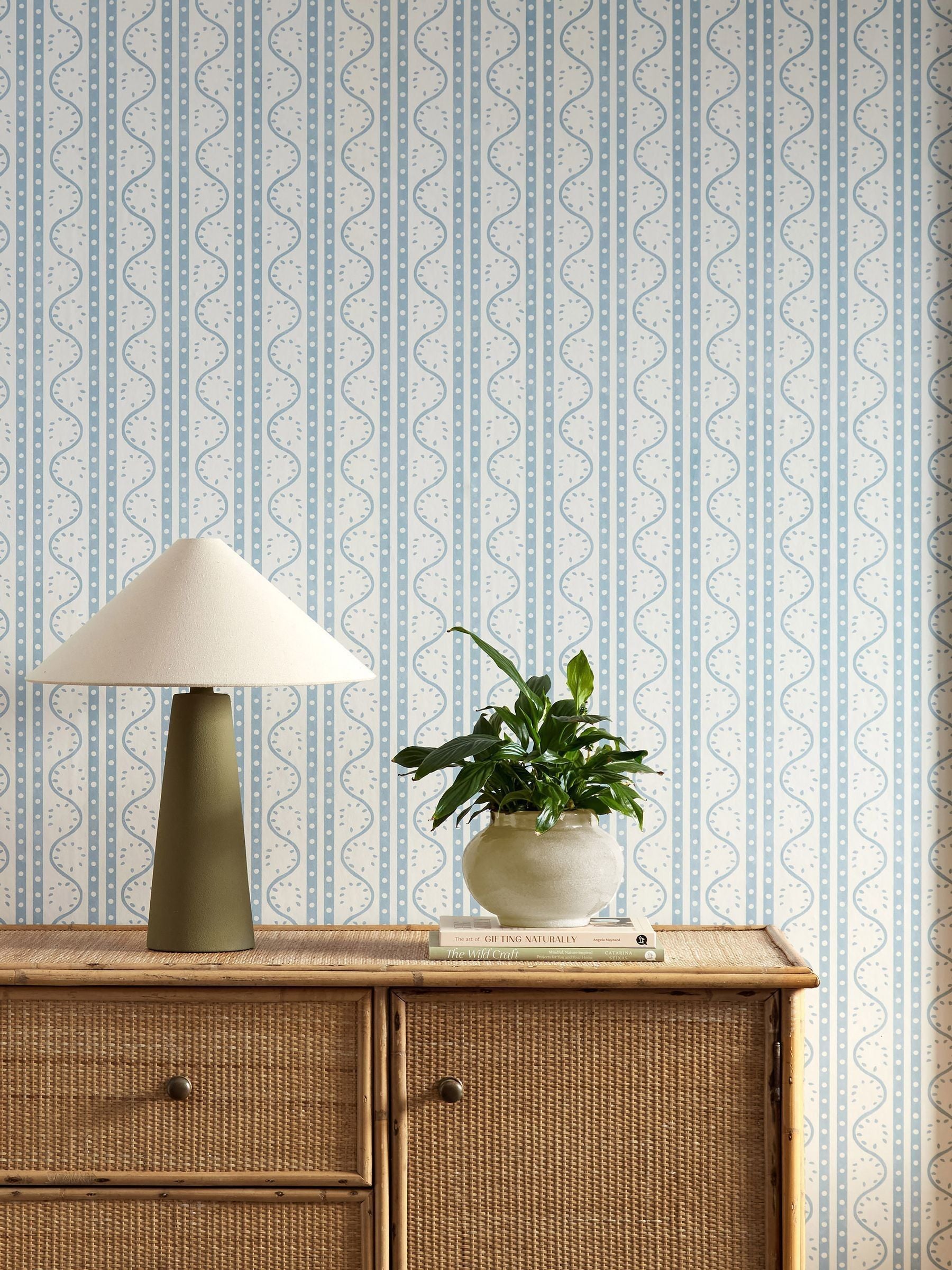 Scion blue split pea wallpaper 10M roll, imported from the UK