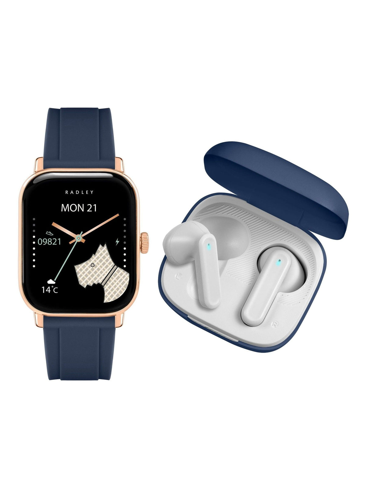 Radley Blue Series 56 Silicone Strap Smart Watch with True Wireless Earphones