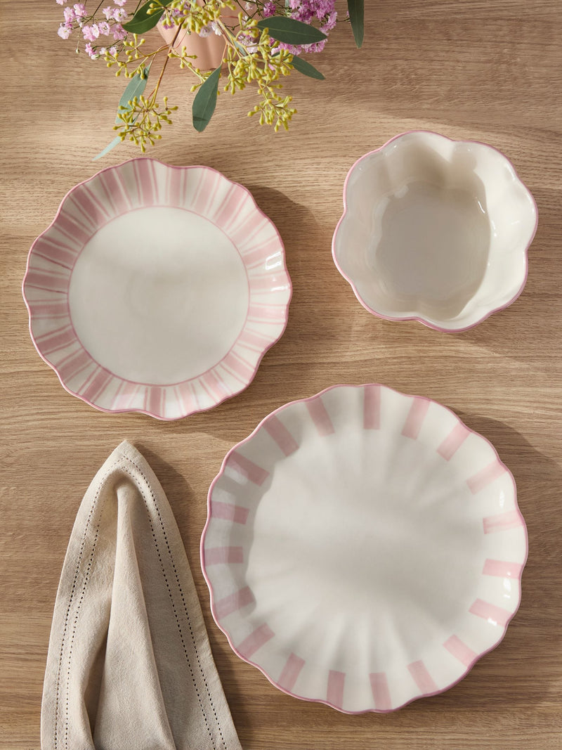 Hand painted pink stripe dinner set 12 piece, imported from the UK