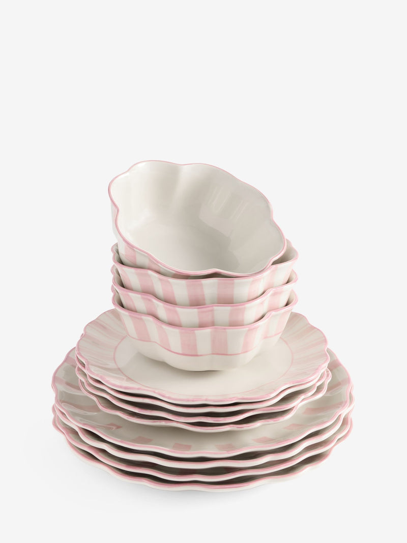 Hand painted pink stripe dinner set 12 piece, imported from the UK