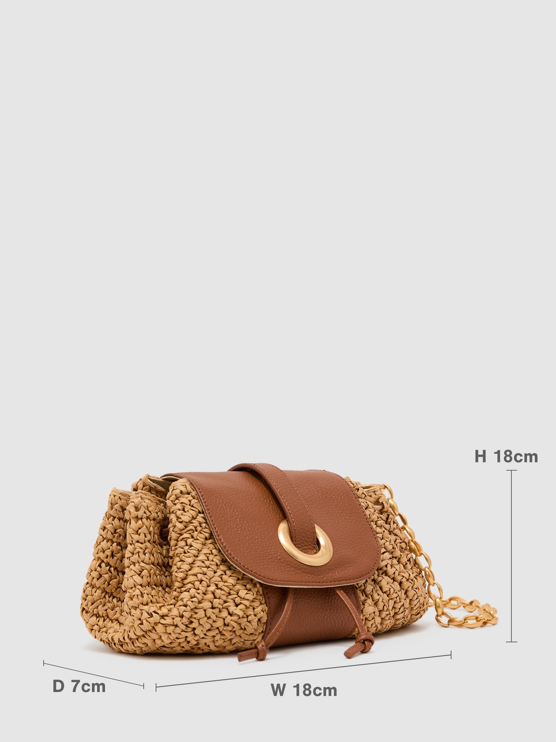 Reiss Natural Lori raffia-effect leather shoulder bag, imported from the UK