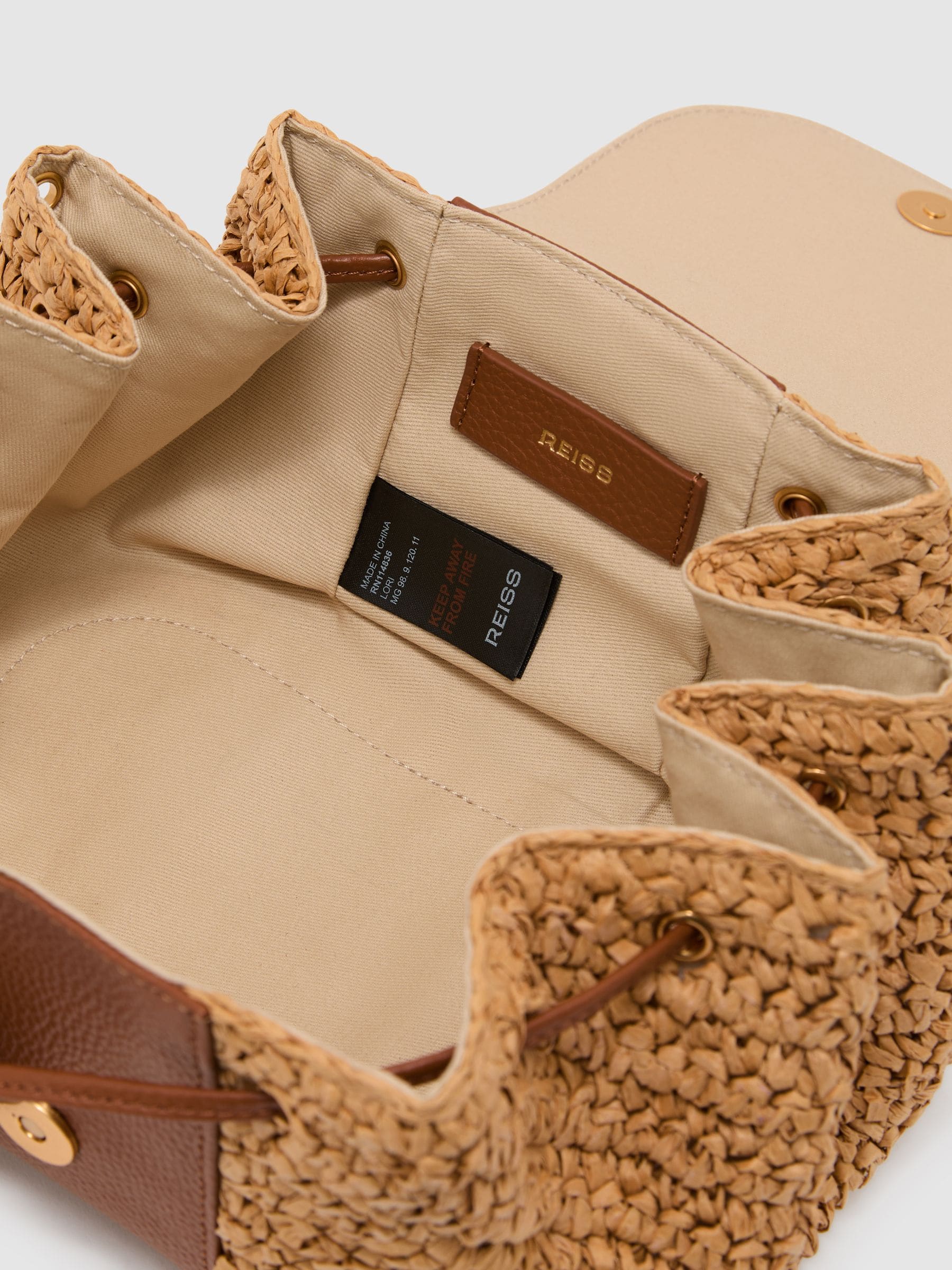 Reiss Natural Lori raffia-effect leather shoulder bag, imported from the UK