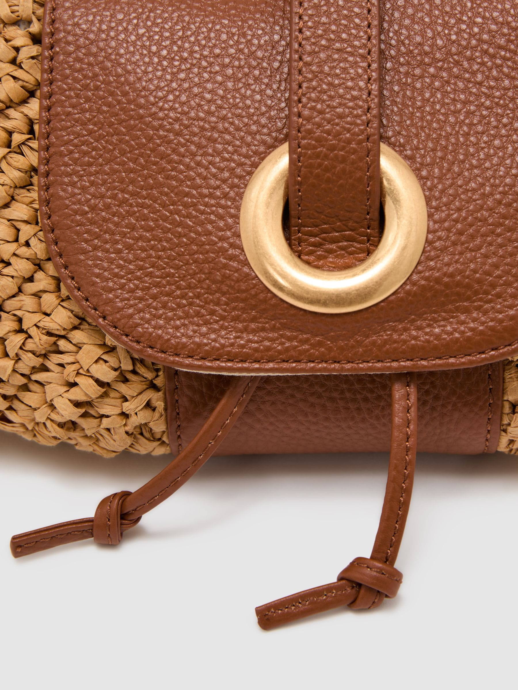 Reiss Natural Lori raffia-effect leather shoulder bag, imported from the UK