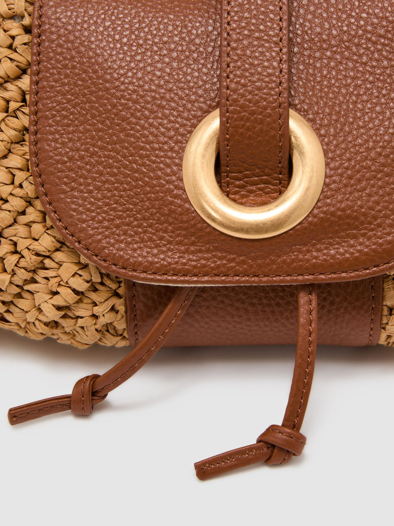 Reiss Natural Lori raffia-effect leather shoulder bag, imported from the UK