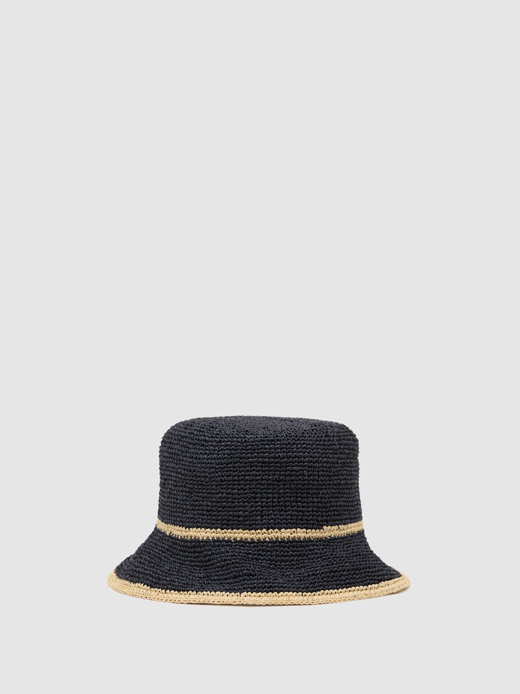 Reiss Edith tipped straw effect bucket hat - British product