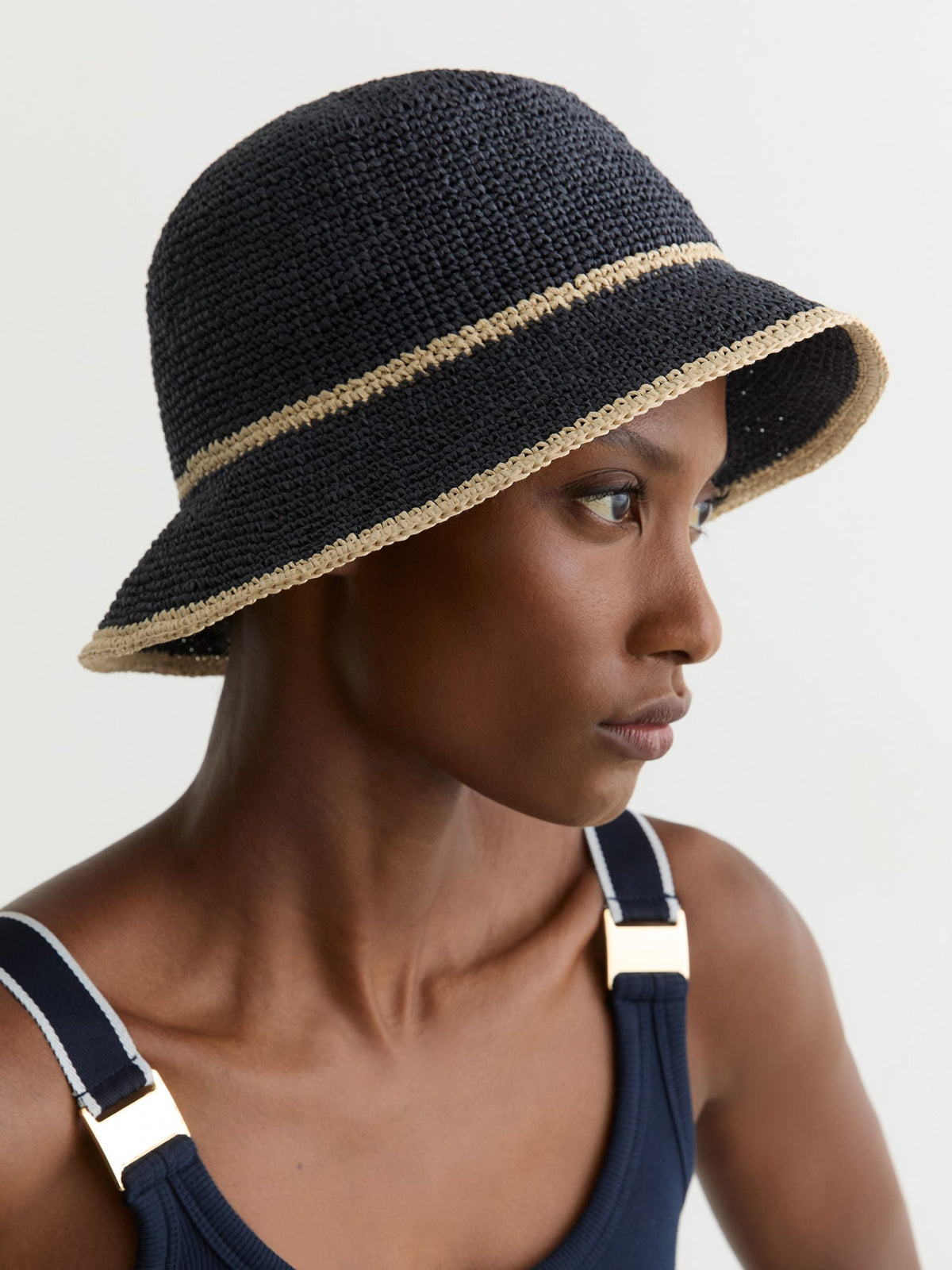 Reiss Edith tipped straw effect bucket hat - British product