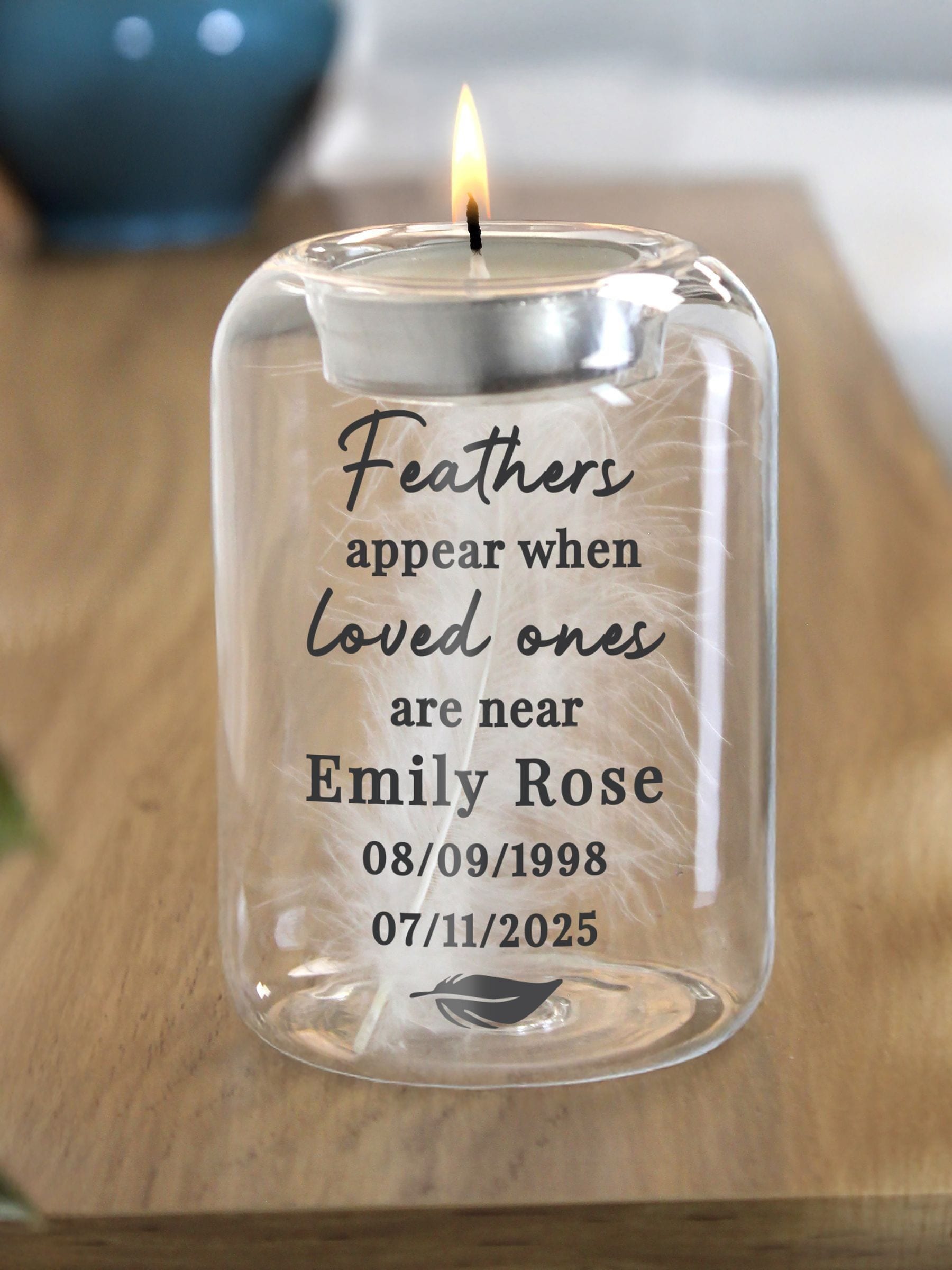 PMC personalised memorial glass tealight holder, UK version