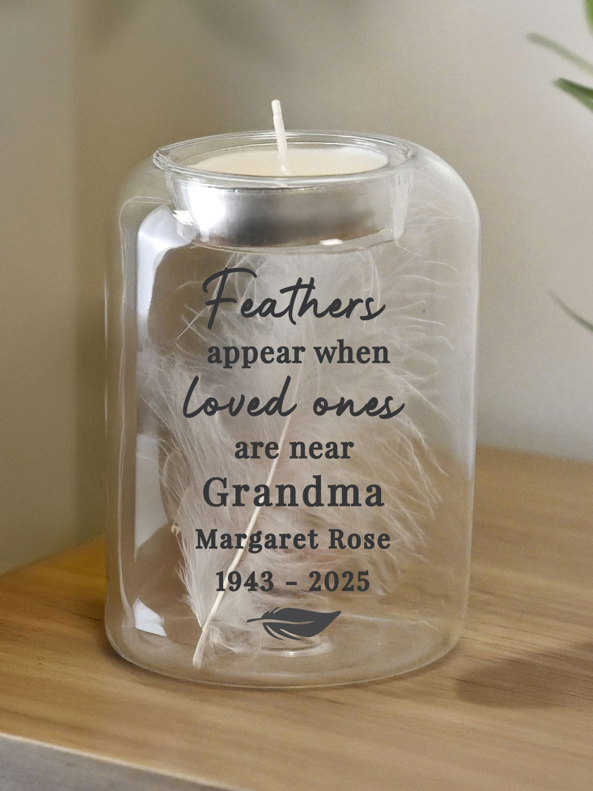 PMC personalised memorial glass tealight holder, UK version