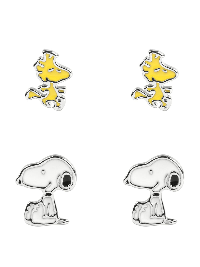 Peers Hardy Snoopy and Woodstock stud earrings in silver tone (British brand)