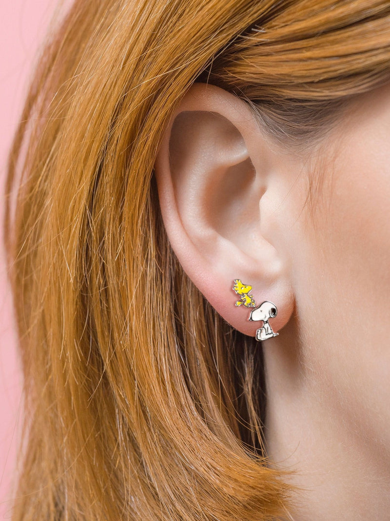 Peers Hardy Snoopy and Woodstock stud earrings in silver tone (British brand)