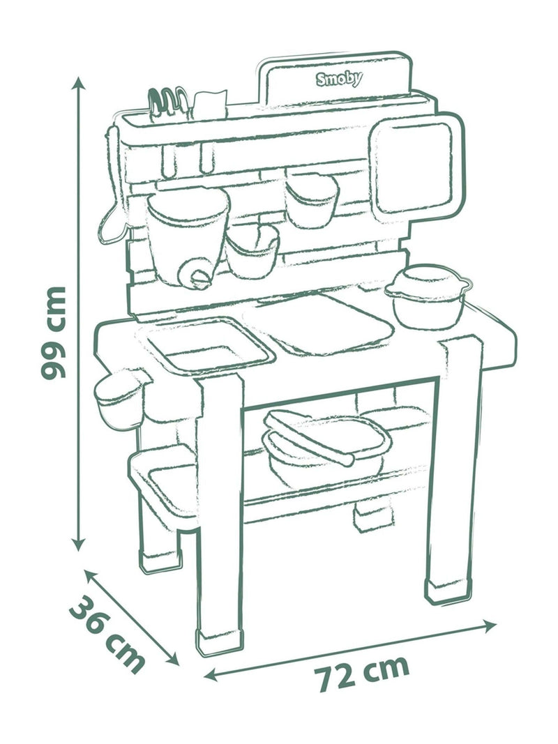 Smoby Green Life mud kitchen with 11 accessories, outdoor toy (British brand)