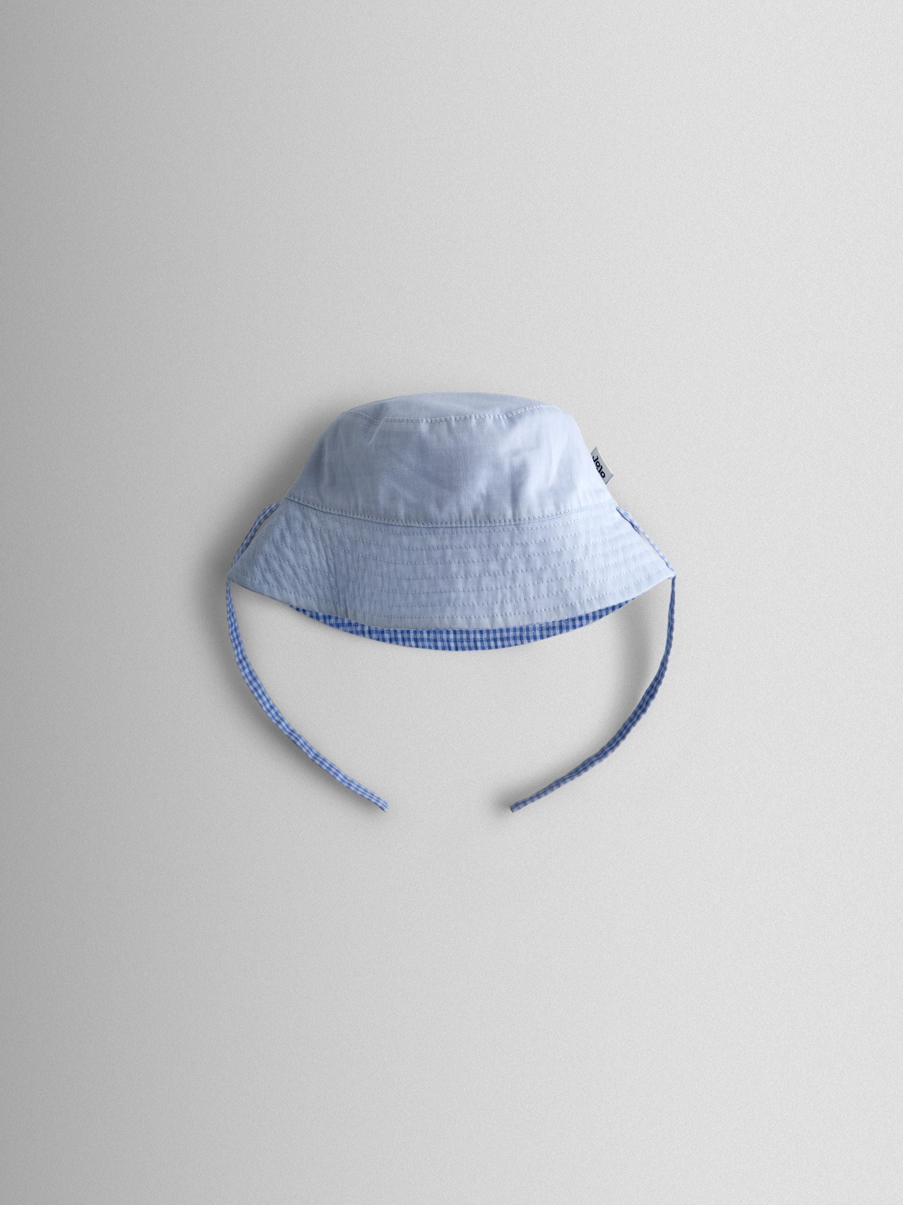 JoJo Maman Bébé light blue gingham reversible bucket hat (British brand)