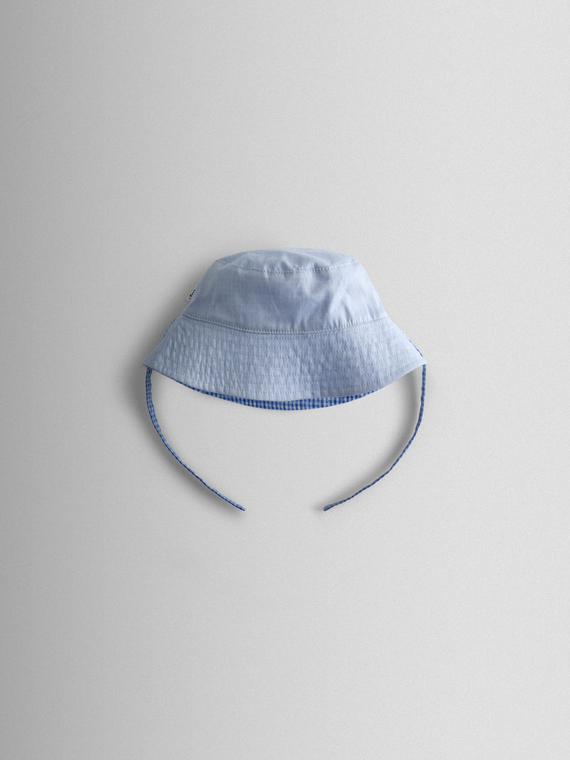 JoJo Maman Bébé light blue gingham reversible bucket hat (British brand)