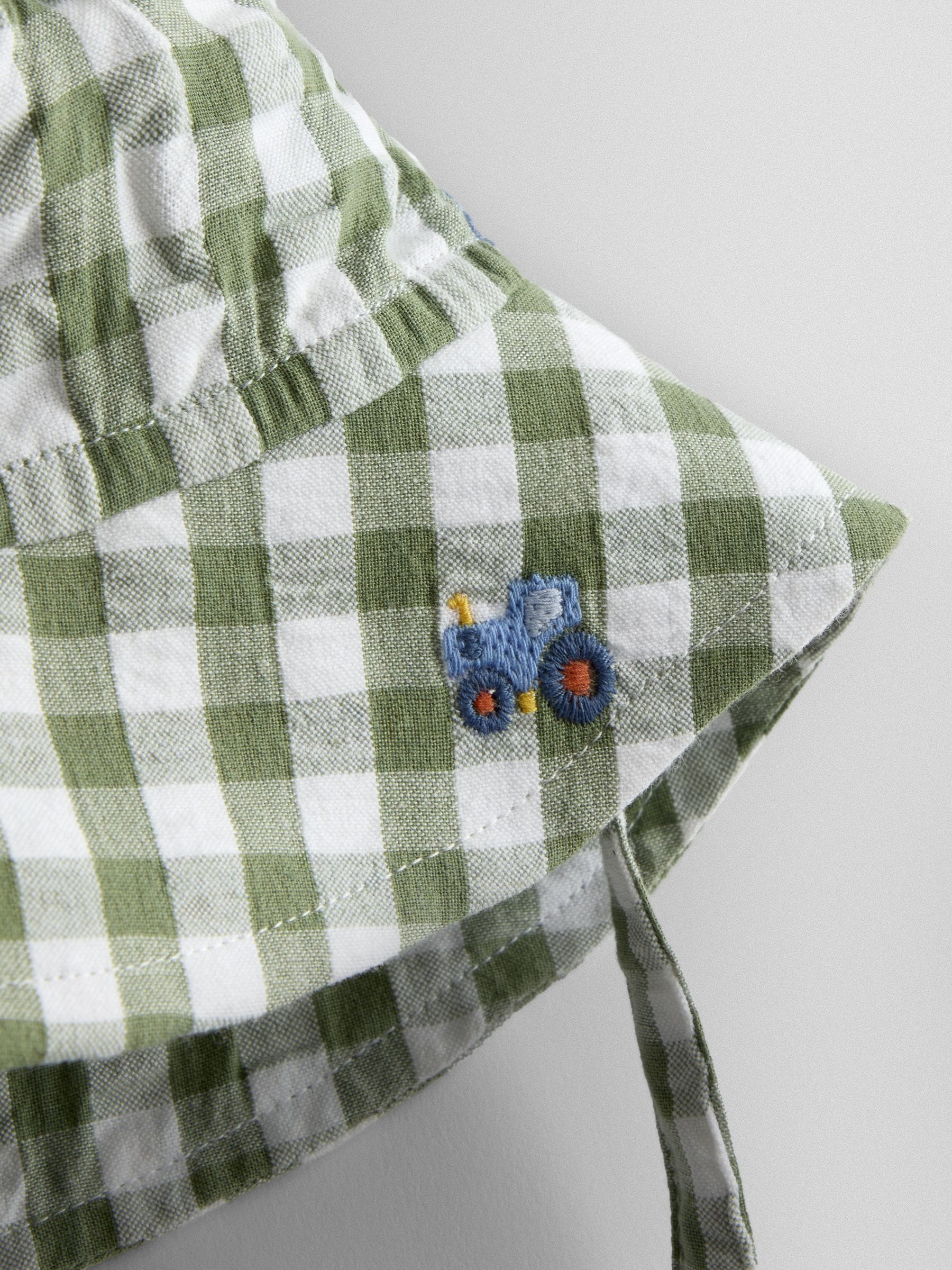 JoJo Maman Bébé green striped tractor sun hat, imported from the UK