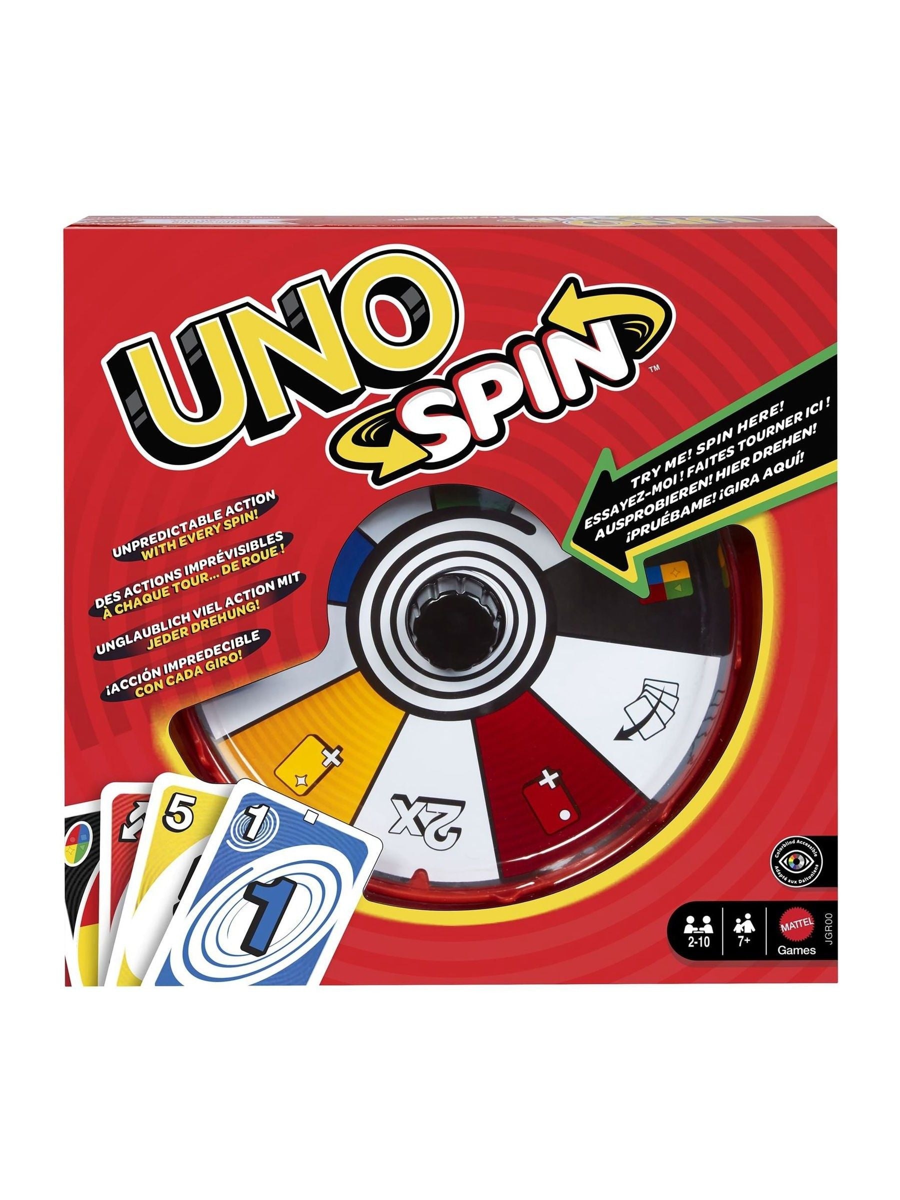 Mattel Uno Spin card game with spinner - British product