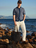 Navy waxed canvas utility tote bag with leather straps - British product