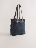 Navy waxed canvas utility tote bag with leather straps - British product