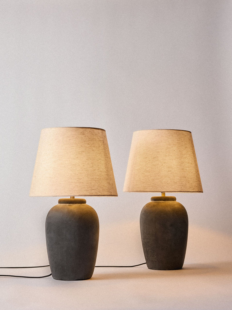 The Set 2 Pack Grey/Ecru Textured Ceramic Large Table Lamps