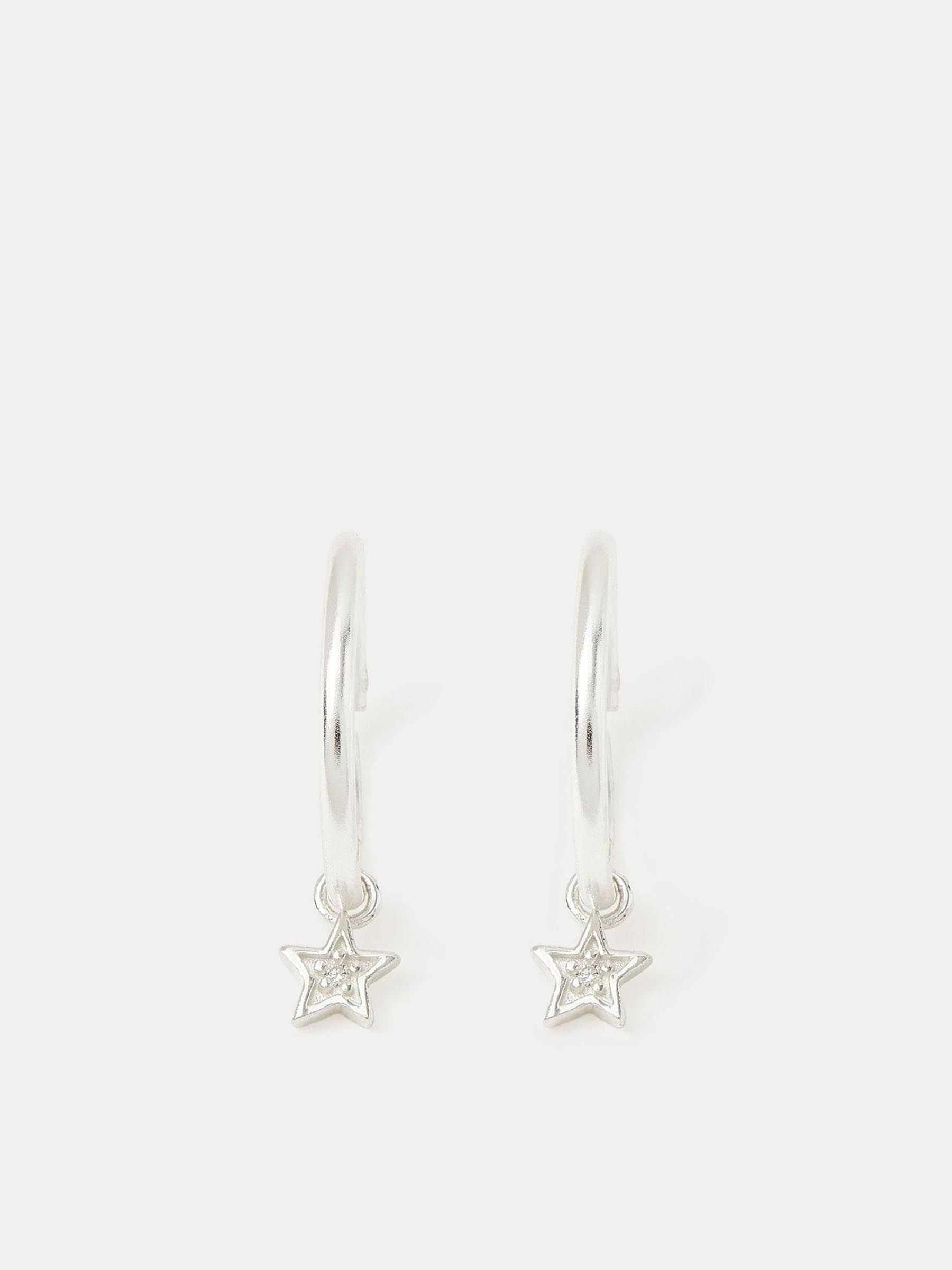 Sterling Silver Star Charm Hoop Earrings with Diamanté