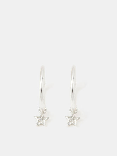 Next Sterling Silver Star Charm Hoop Earrings with Diamanté- Buy online at McGrocer